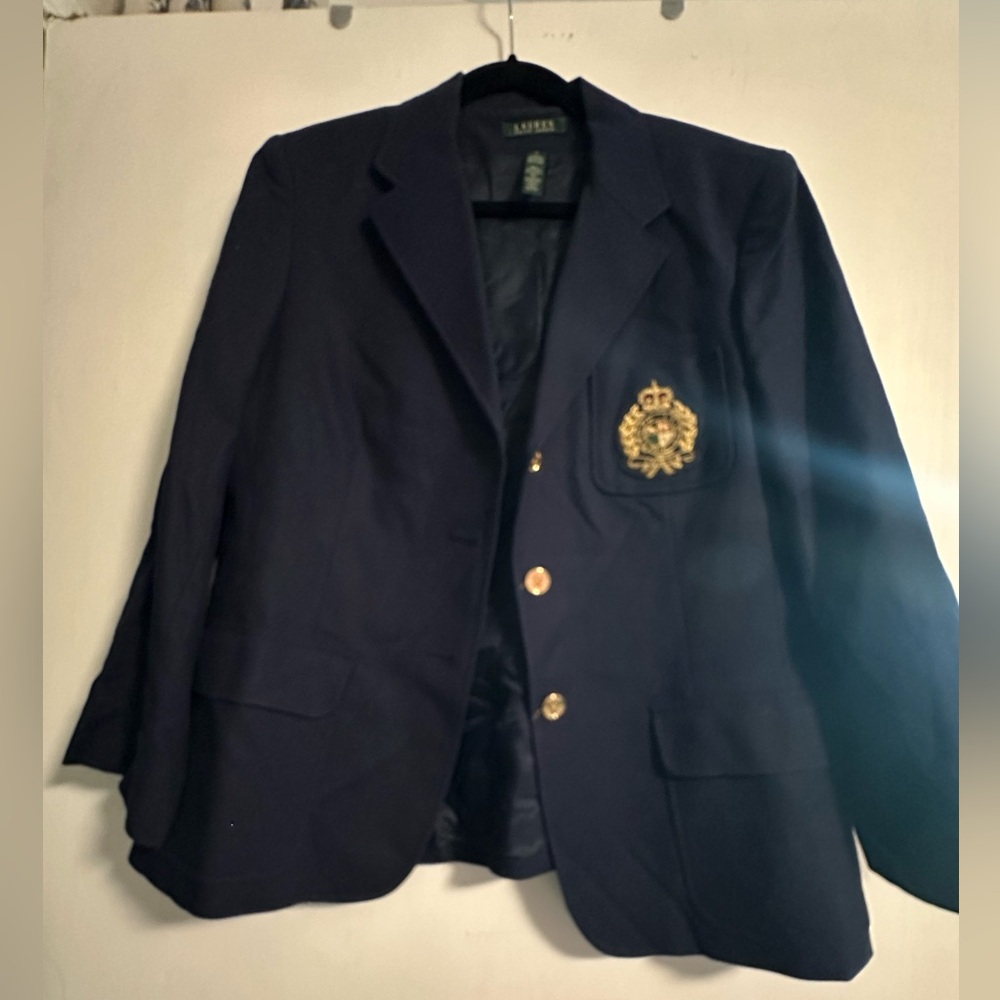 Lauren Ralph Lauren Blue and Gold Blazer with Crest